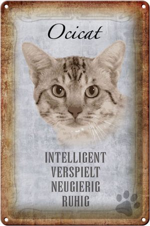 Schild Blech 20x30cm - Made in Germany - Spruch Ocicat Katze verspielt Metall Deko Schild