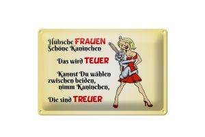 Schild Blech 30x20cm - Made in Germany - Hübsche Frauen schöne Kaninchen Metall Deko Schild
