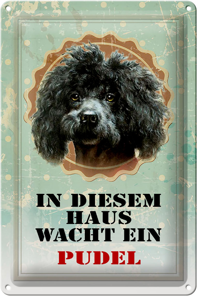Schild Blech 20x30cm - Made in Germany - Hund in diesem Haus wacht ein Pudel Metall Deko Blechschild