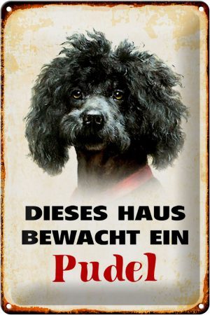 Schild Blech 20x30cm - Made in Germany - Hund dieses Haus bewacht ein Pudel Metall Deko Blechschild