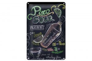 Schild Blech 20x30cm - Made in Germany - Cocktail Rezept Pisco Sour