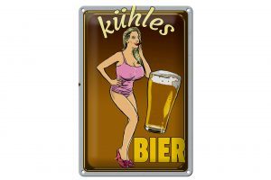 Schild Blech 20x30cm - Made in Germany - Pinup kühles Bier Metall Deko Schild