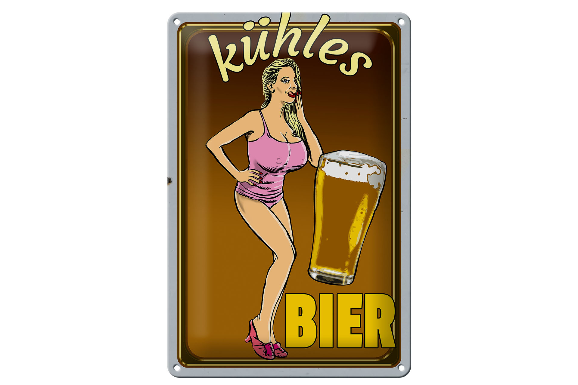 Schild Blech 20x30cm - Made in Germany - Pinup kühles Bier Metall Deko Schild
