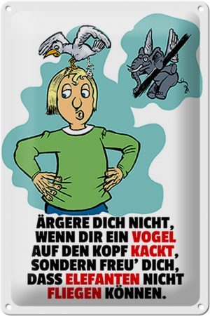 Schild Blech 20x30 cm - Made in Germany - Freu dich Elefanten nicht fliegen Metall Deko Schild