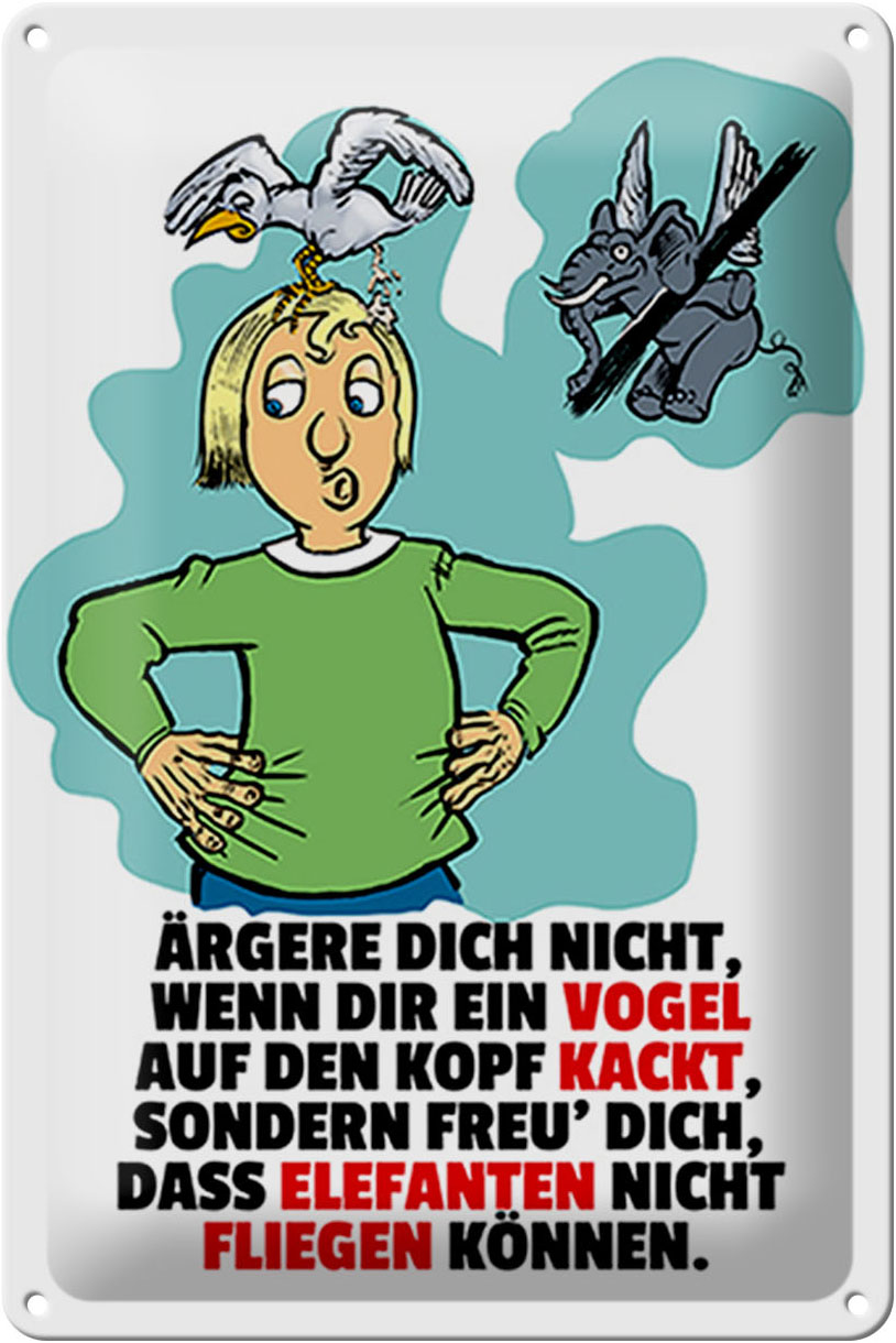 Schild Blech 20x30 cm - Made in Germany - Freu dich Elefanten nicht fliegen Metall Deko Schild