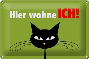 Schild Blech 30x20cm - Made in Germany - Katzenliebhaber Katze hier wohne ich Metall Deko Schild