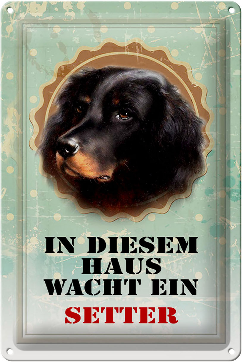 Schild Blech 20x30cm - Made in Germany - Hund in diesem Haus wacht ein Setter Metall Deko Blechschild