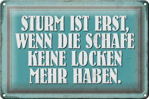 Schild Blech 30x20cm - Made in Germany - Spruch Sturm wenn Schafe keine Locken Metall Deko Blechschild