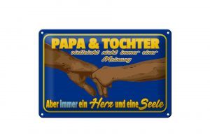 Schild Blech 30x20cm - Made in Germany - Spruch Papa und Tochter ein Herz Seele