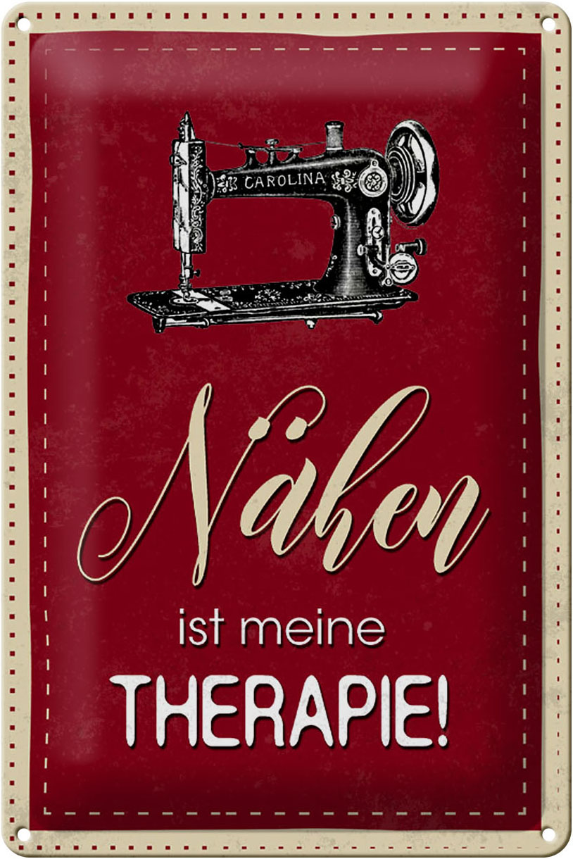 Schild Blech 20x30cm - Made in Germany - Spruch Nähen ist meine Therapie Metall Deko Blechschild
