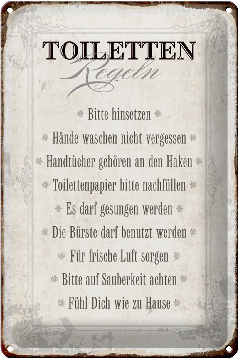 Schild Blech 20x30cm - Made in Germany - Spruch Toiletten Regeln Haus Metall Deko Blechschild