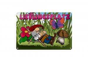 Schild Blech 30x20cm - Made in Germany - Spruch Lieblingsplatz Zwerg im Garten Metall Deko Schild