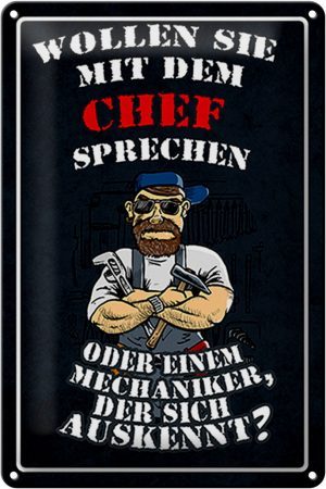 Schild Blech 20x30 cm - Made in Germany - Wollen Sie mit dem Chef sprechen Metall Deko Schild