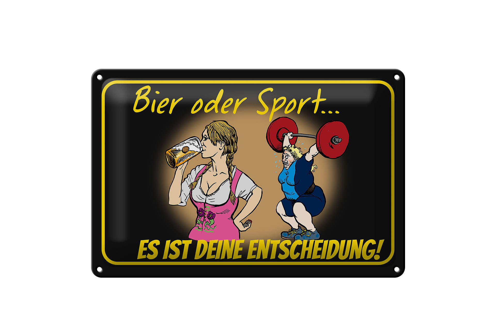 Schild Blech 30x20cm - Made in Germany - Spruch Bier oder Sport Entscheidung Metall Deko Schild