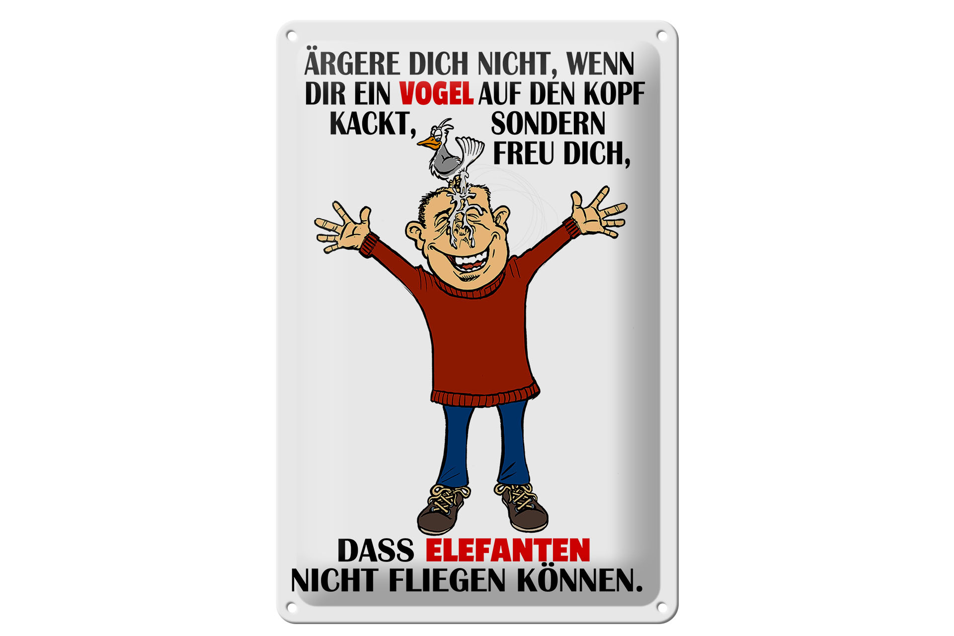 Schild Blech 20x30cm - Made in Germany - Spruch ärgere dich nicht wenn ein Vogel Metall Deko Schild