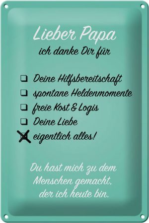 Schild Blech 20x30cm - Made in Germany - Spruch Lieber Papa ich danke Metall Deko Blechschild