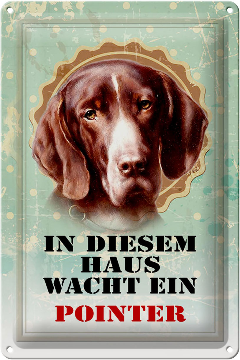 Schild Blech 20x30cm - Made in Germany - Hund in diesem Haus wacht ein Pointer Metall Deko Blechschild