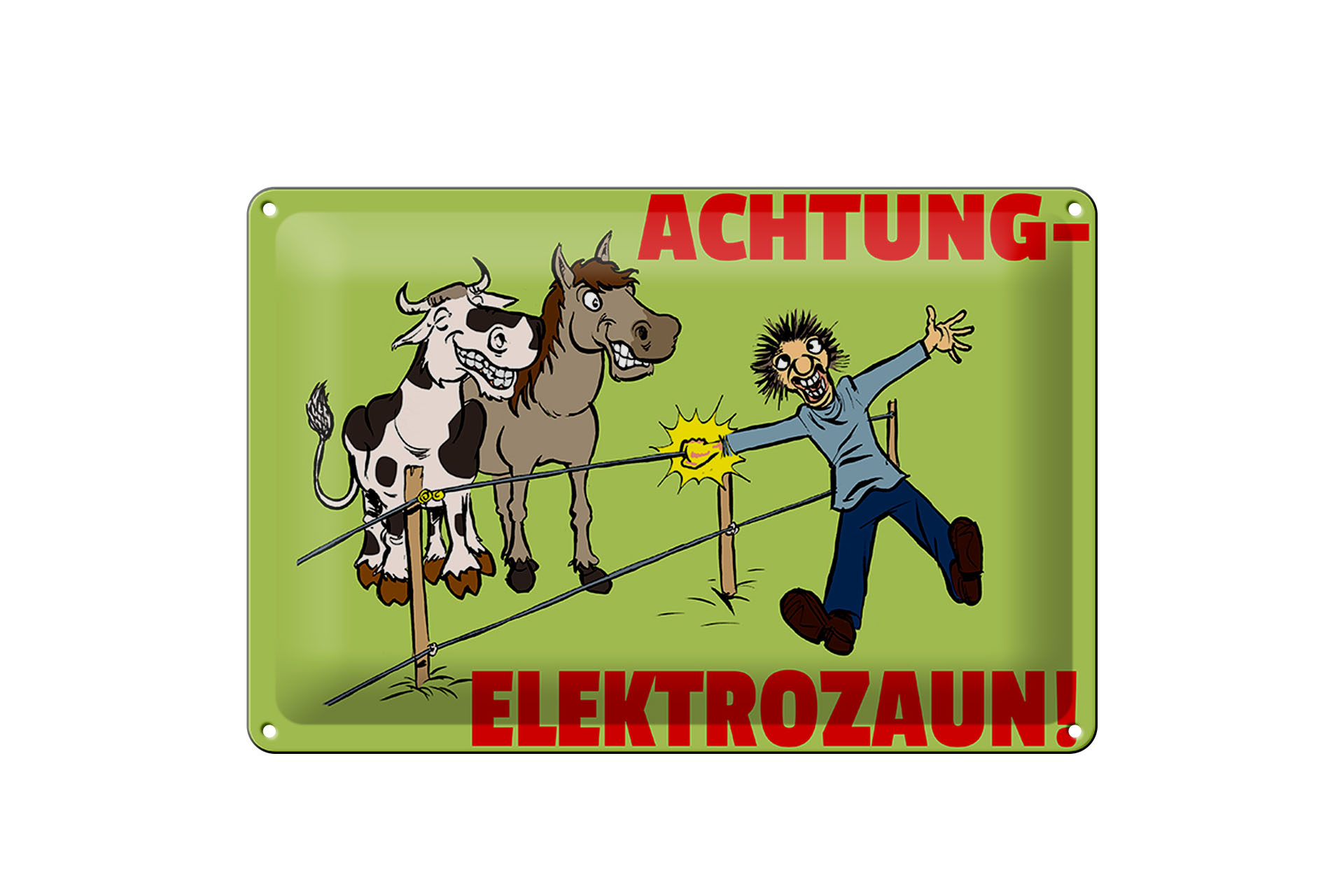 Schild Blech 30x20cm - Made in Germany - Warnschild Achtung Elektrozaun Metall Deko Schild