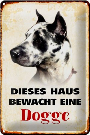 Schild Blech 20x30cm - Made in Germany - Hund dieses Haus bewacht eine Dogge Metall Deko Blechschild