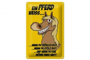 Schild Blech 20x30cm - Made in Germany - Ein Pferd weiss wann fröhlich Metall Deko Schild
