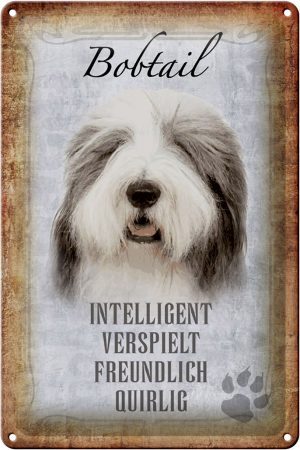 Schild Blech 20x30cm - Made in Germany - Spruch Bobtail Hund verspielt Metall Deko Schild