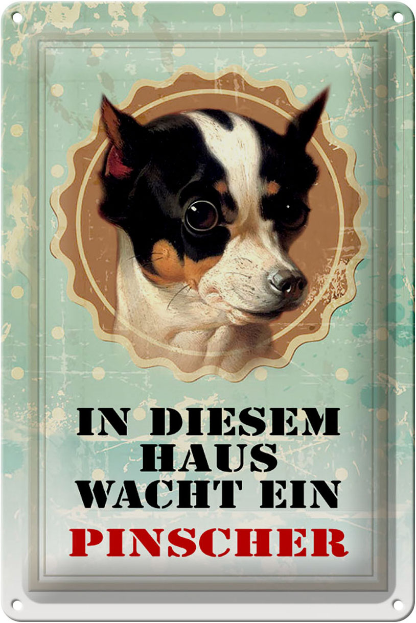 Schild Blech 20x30cm - Made in Germany - Hund in diesem Haus wacht Pinscher Metall Deko Blechschild