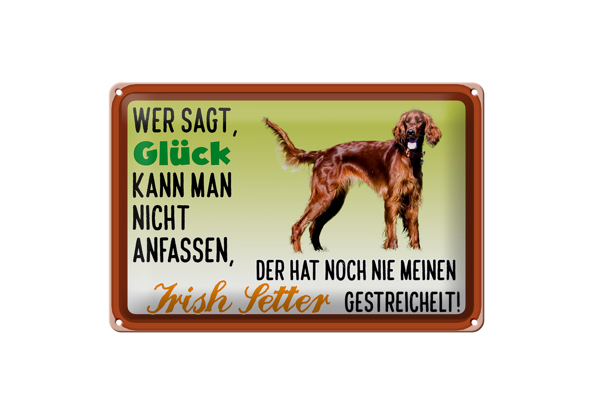 Schild Blech 30x20cm - Made in Germany - Spruch Glück Irish Setter Hund