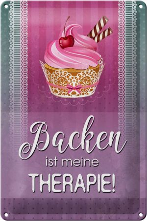 Schild Blech 20x30cm - Made in Germany - Spruch Backen ist meine Therapie Metall Deko Blechschild