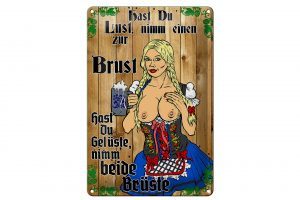 Schild Blech 20x30cm - Made in Germany - Nimm einen zur Brust Bier Metall Deko Schild