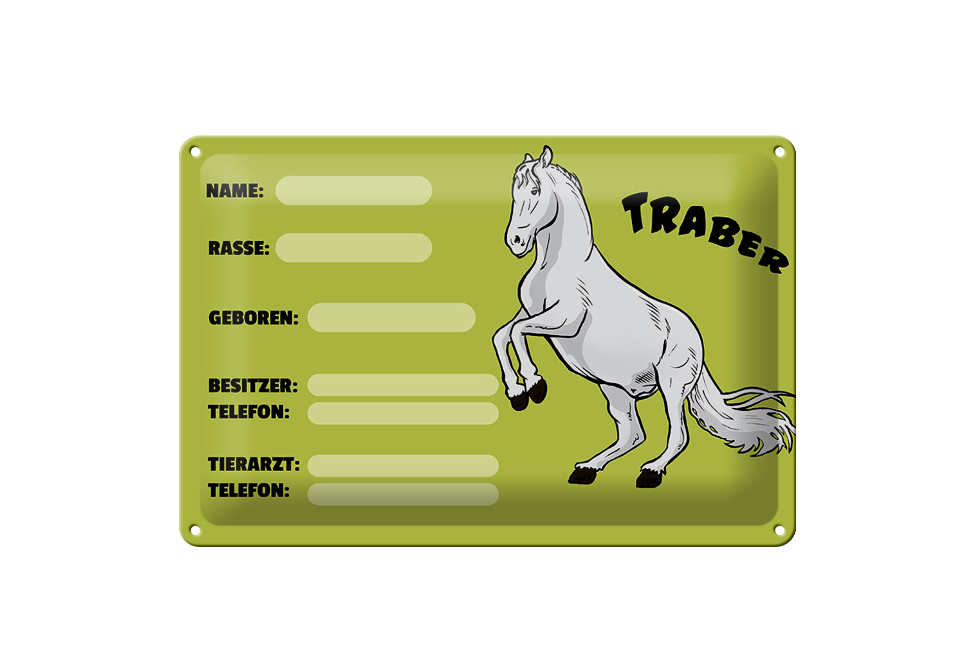 Schild Blech 30x20cm - Made in Germany - Steckbrief Traber Angaben Name Besitzer Metall Deko Schild