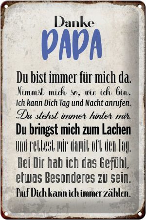 Schild Blech 20x30cm - Made in Germany - Spruch Danke Papa du bist für mich da Metall Deko Blechschild