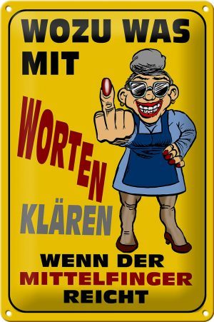 Schild Blech 20x30 cm - Made in Germany - Wozu Wörter Mittelfinger reicht Metall Deko Schild