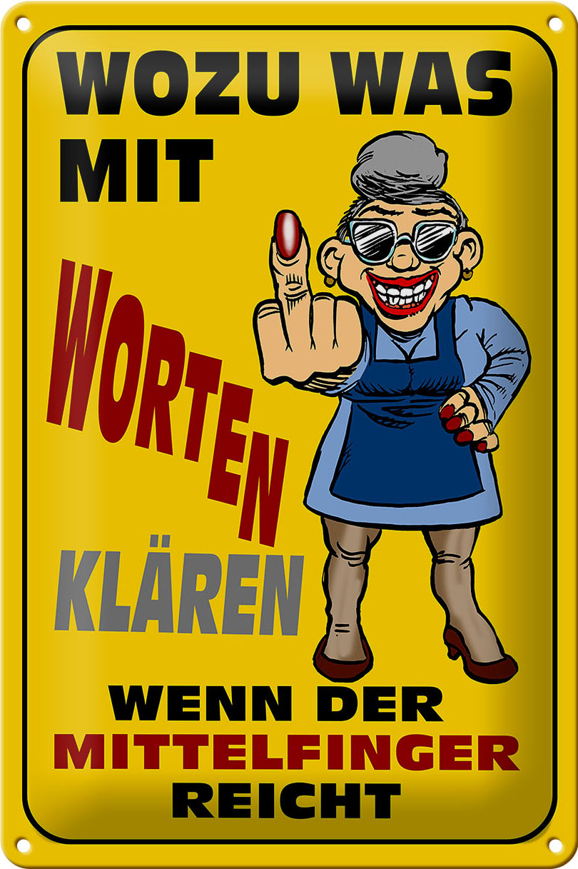Schild Blech 20x30 cm - Made in Germany - Wozu Wörter Mittelfinger reicht Metall Deko Schild