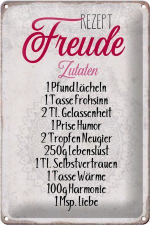 Schild Blech 20x30cm - Made in Germany - Spruch Rezept Freude Zutaten Metall Deko Blechschild