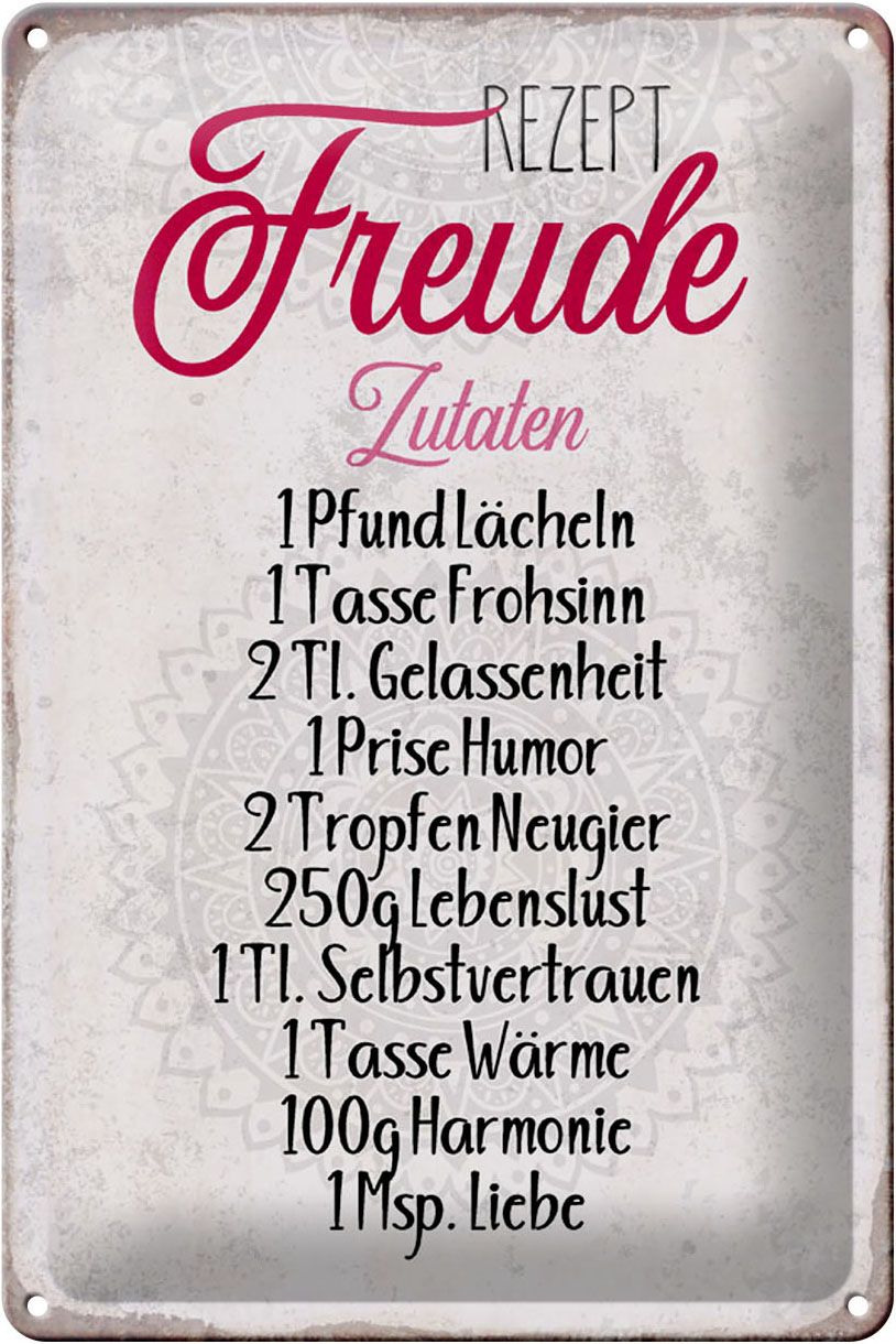 Schild Blech 20x30cm - Made in Germany - Spruch Rezept Freude Zutaten Metall Deko Blechschild