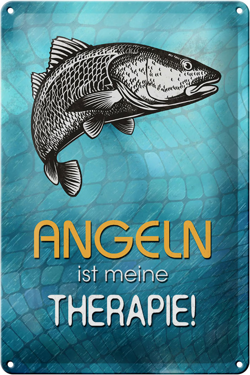 Schild Blech 20x30cm - Made in Germany - Spruch Angeln ist meine Therapie Metall Deko Blechschild