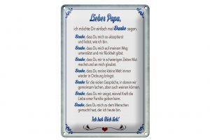 Schild Blech 20x30cm - Made in Germany - Spruch lieber Papa Ich hab dich lieb