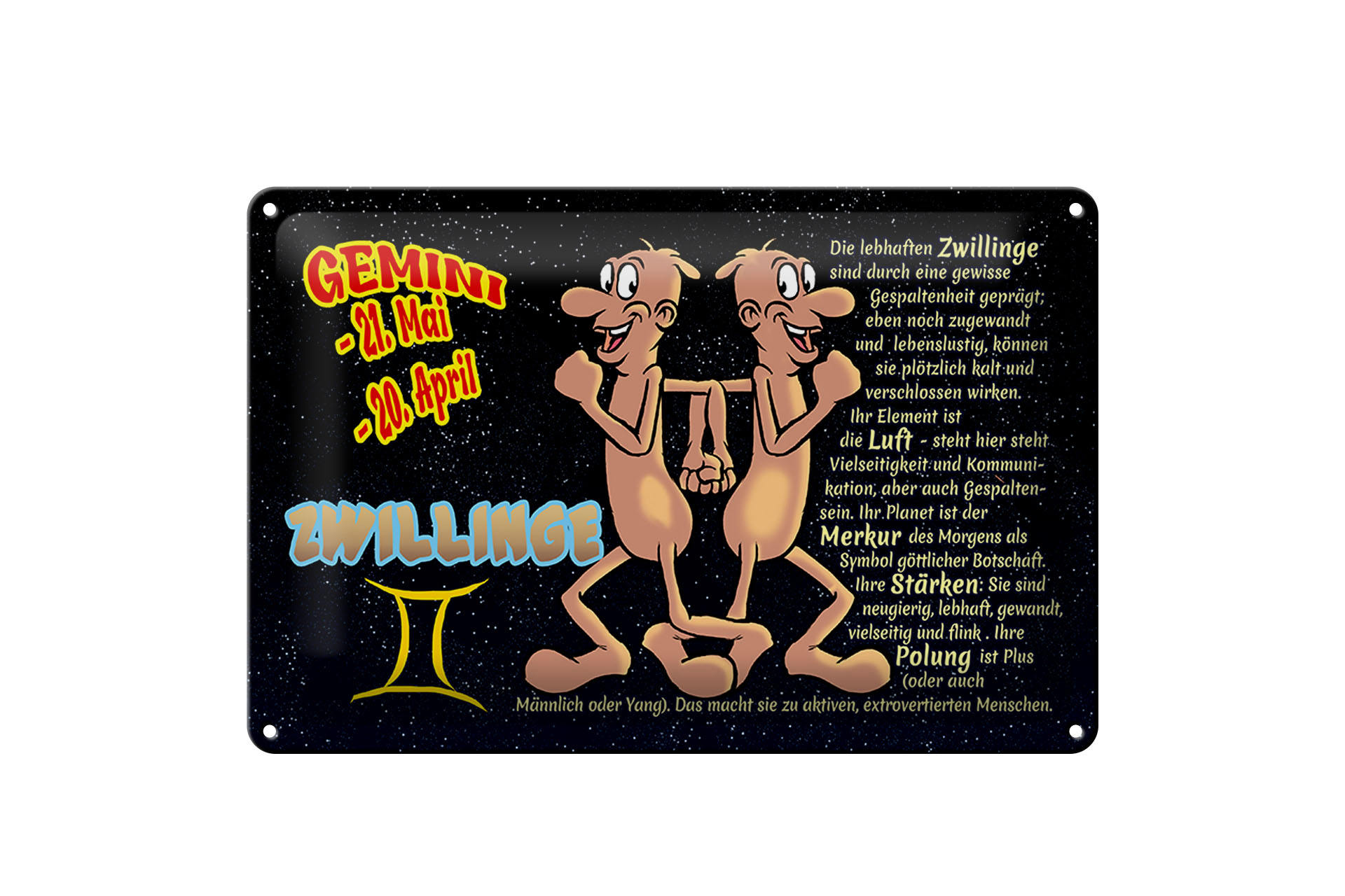 Schild Blech 30x20cm - Made in Germany - Sternzeichen Zwillinge Planet Merkur Metall Deko Schild