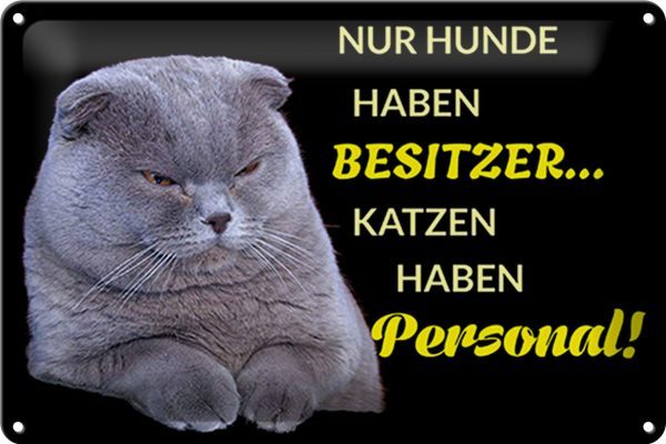 Schild Blech 30x20 cm - Made in Germany - Hund hat Besitzer Katze Personal Metall Deko Schild