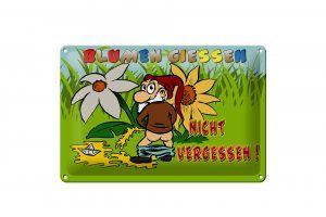 Schild Blech 30x20cm - Made in Germany - Spruch Blumen giessen nicht vergessen Metall Deko Schild