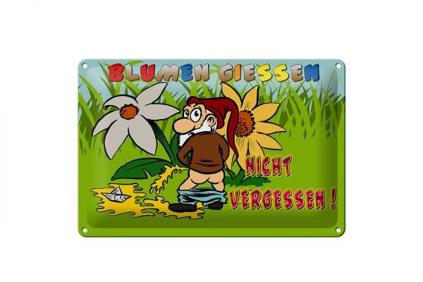 Schild Blech 30x20cm - Made in Germany - Spruch Blumen giessen nicht vergessen Metall Deko Schild