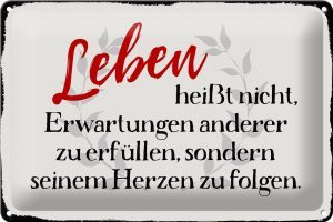 Schild Blech 30x20cm - Made in Germany - Spruch Leben Erwartungen Herz Metall Deko Schild