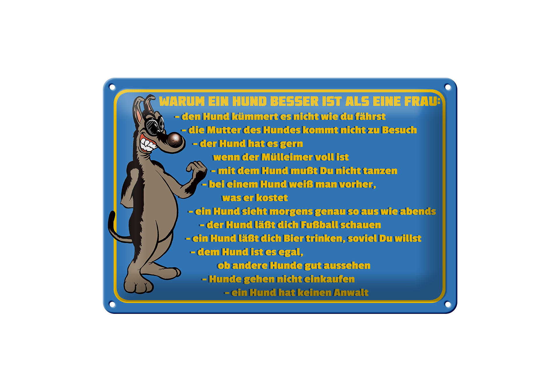 Schild Blech 30x20cm - Made in Germany - Spruch Warum Hund besser ist als Frau