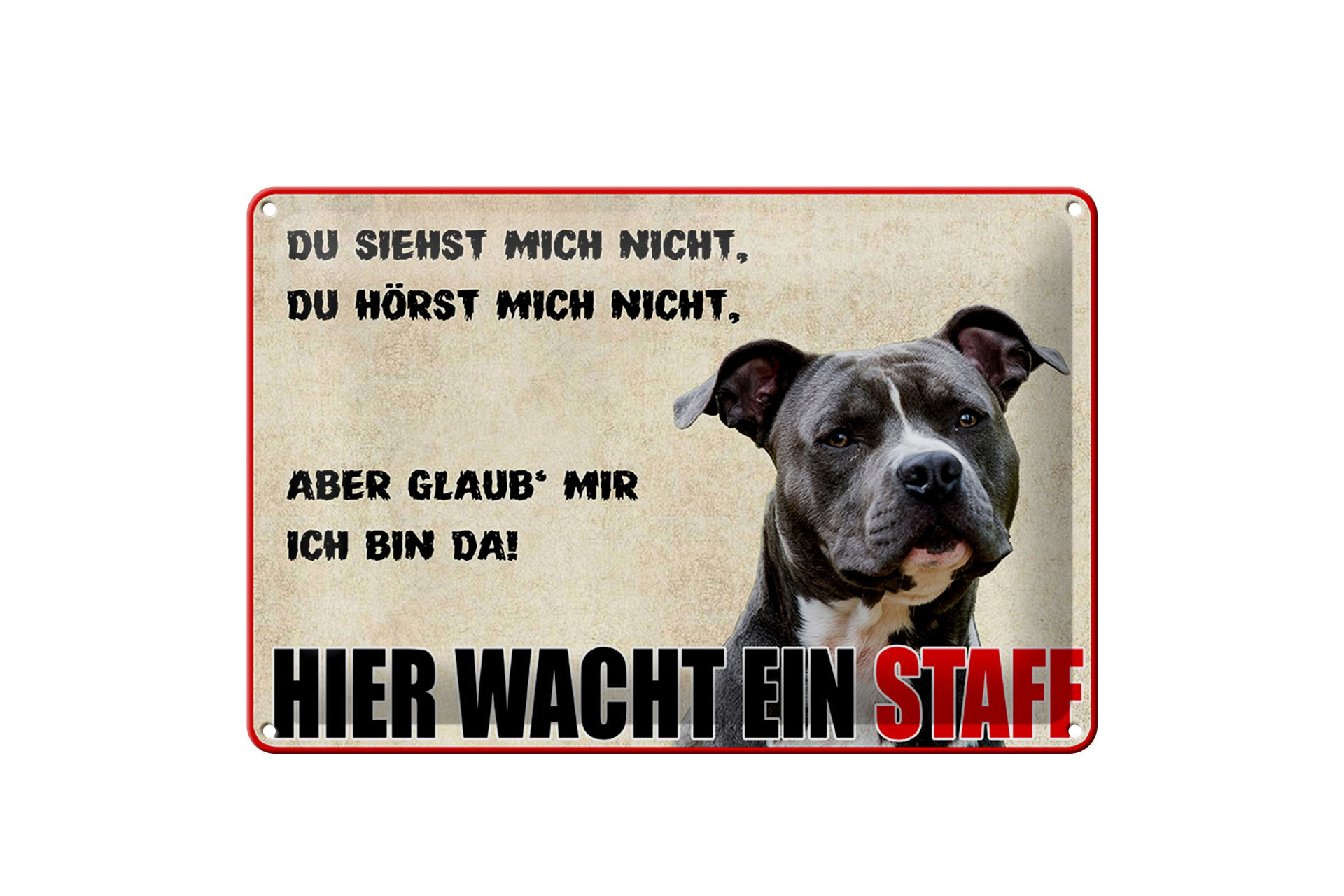 Schild Blech 30x20cm - Made in Germany - Warnschild Hund Hier wacht ein Staff