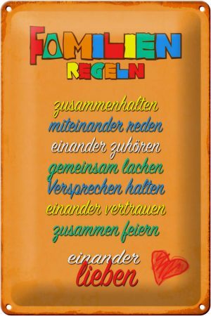 Schild Blech 20x30cm - Made in Germany - Spruch Familien Regeln Metall Deko Blechschild