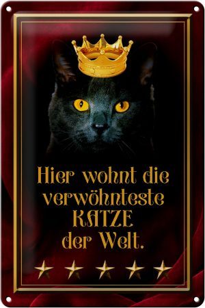 Schild Blech 20x30cm - Made in Germany - Spruch hier wohnt Katze der Welt Metall Deko Blechschild