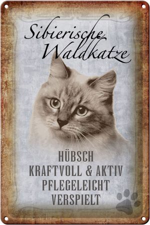 Schild Blech 20x30cm - Made in Germany - Spruch sibirische Waldkatze Katze Metall Deko Schild