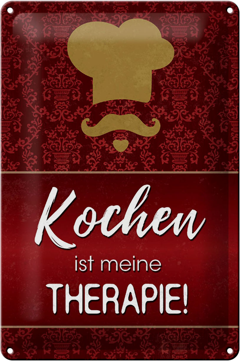 Schild Blech 20x30cm - Made in Germany - Spruch Kochen ist meine Therapie Metall Deko Blechschild