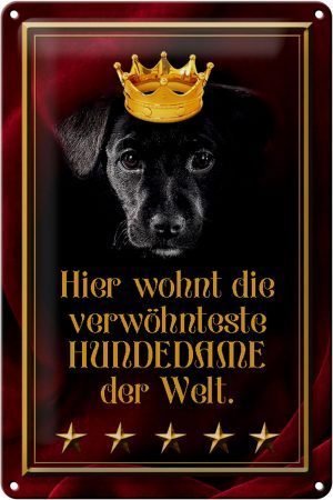 Schild Blech 20x30cm - Made in Germany - Spruch hier wohnt Hundedame der Welt Metall Deko Blechschild