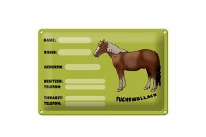 Schild Blech 30x20cm - Made in Germany - Steckbrief Fuchswallach Name Besitzer Rasse
